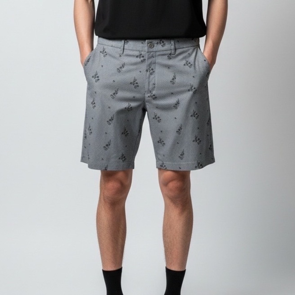 Original Penguin Golf Shorts Mens 34 Grey Novelty Drink Print Slim Fit 8" Inseam